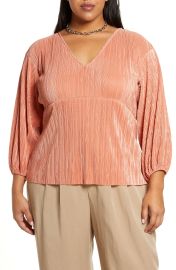 halogen(rPlissBalloon Sleeve Top in Coral Apple Size 1X at Nordstrom